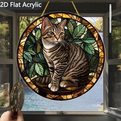 Vitral Colorido e Adorável para Gatos de Estimação-Redondo Acrílico Translúcido Pendurado-Decoração para Varanda, Porta, Casa, Jardim, Quintal, Quarto-Presente Ideal