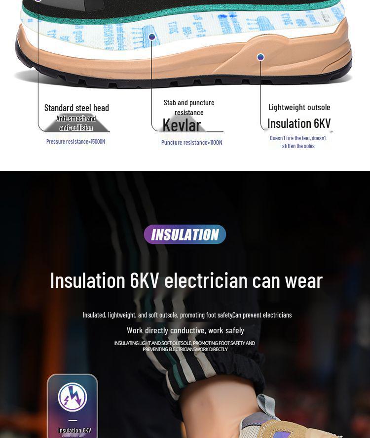 Men's Breathable Anti-Odor Steel Toe Electrician Work Shoes, Anti-Smash, Anti-Puncture, Non-Slip, Insulated up to 6KV, Soft Sole.