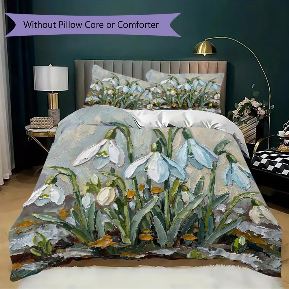 Winter Snowdrop Pattern Bedding uilt Set uilt Cover Pillowcase Home Decoration Birthday Gift (1 * duvet cover + 2 * pillowcase without core)