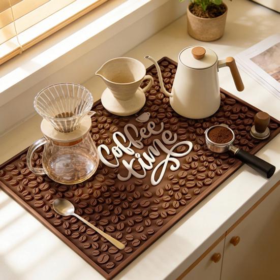 Coffee Bar Mat for Countertop 18x12 Inches Coffee Maker Mat Rubber Espresso Machine Mat Coffee Time Slogan Barista Station Mat