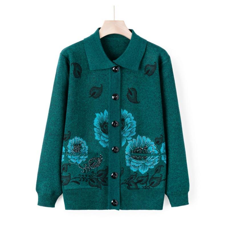 Middle-aged elderly sweater cardigan female mother wear autumn clothes old lady knitted sweater jacket grandma autumn clothes