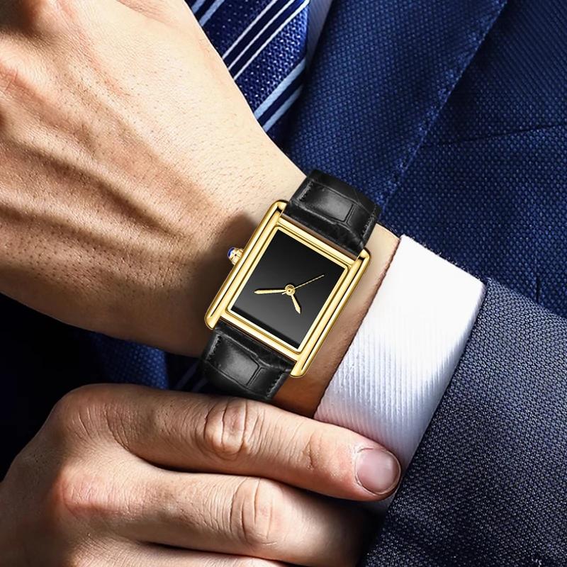 Luxury Watch for Men Simple Rectangle Black Leather Band Business Quartz Wristwatch Male Clock Lover Gifts Relogios Masculino