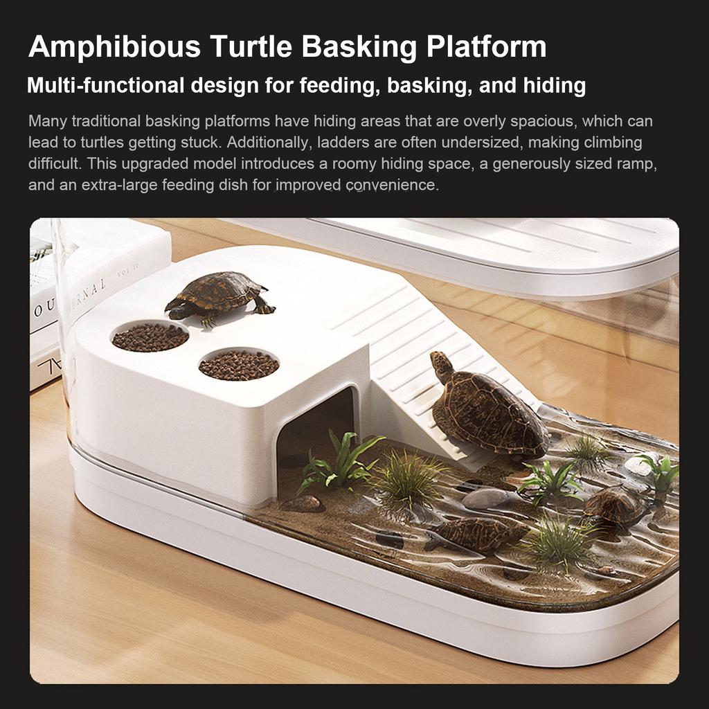 Turtle Breeding Box with Basking Platform Desktop Aquarium Small Transparent Tank for Turtles Crabs Fishes Amphibians Reptiles