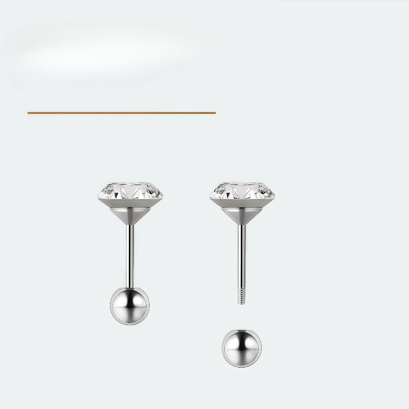 Brinco Stud de Osso da Orelha com Rosca de Zircônia para Piercing na Orelha. Brinco de Estilo de Luxo. Brinco de Lóbulo de Aço Inoxidável Não Removível.