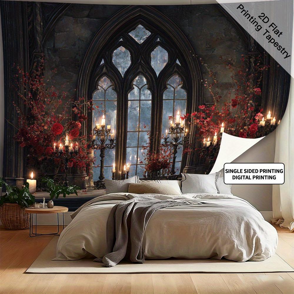 2D flaches Banner 1 gotischer Stil Kerze rote Rose Schlossfenster dunkle Atmosphäre Fotografie Hintergrund