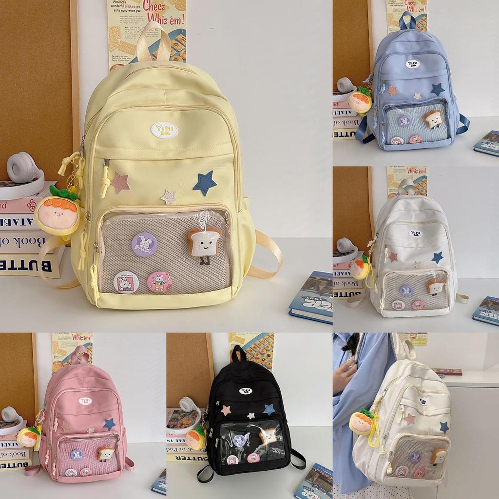 Stylish Japanese School Transparent Backpack With Adjustable Wide Straps And Water-resistant Nylon
