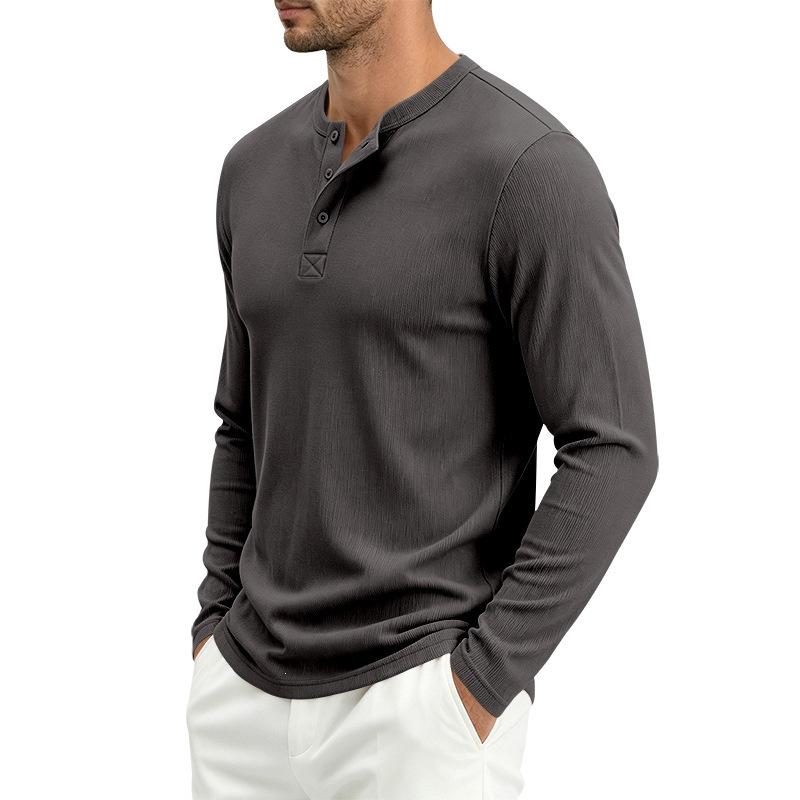 Men S Waffle Knit Henley Collar Long Sleeve T Shirt
