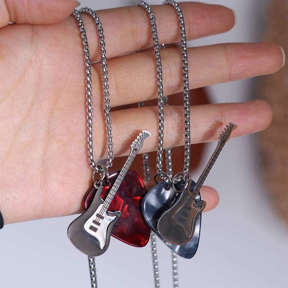 Hip-hop Guitar Pick Pendant Necklace Punk Electric Guitar Sweater Chain Guitar Chain Choker  Unisex