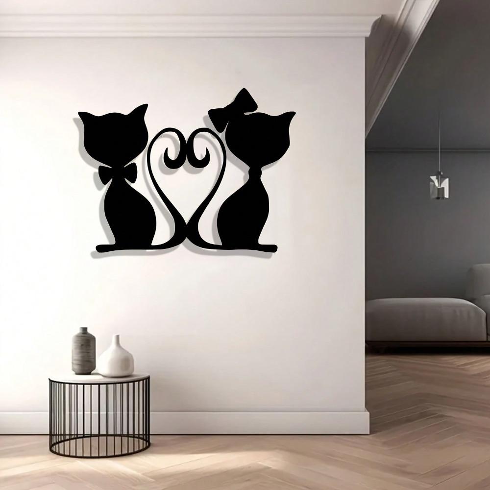 Retro Style Cat Wall Art Metal Iron Heart Silhouette Wall Decoration Home Gift for Cat Lovers Powder Coated Fashionable