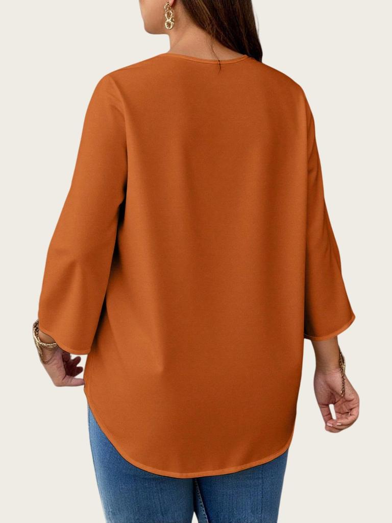 Europejski i Amerykański Damski Top Plus Size z Dekoltem V, Krótkim Rękawem, Casualowy, Luźny - 2025.