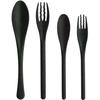 NagaO Heat-Resistant Plastic Dinner Cutlery Set 4 Pieces Black Dishwasher Safe Made Japan