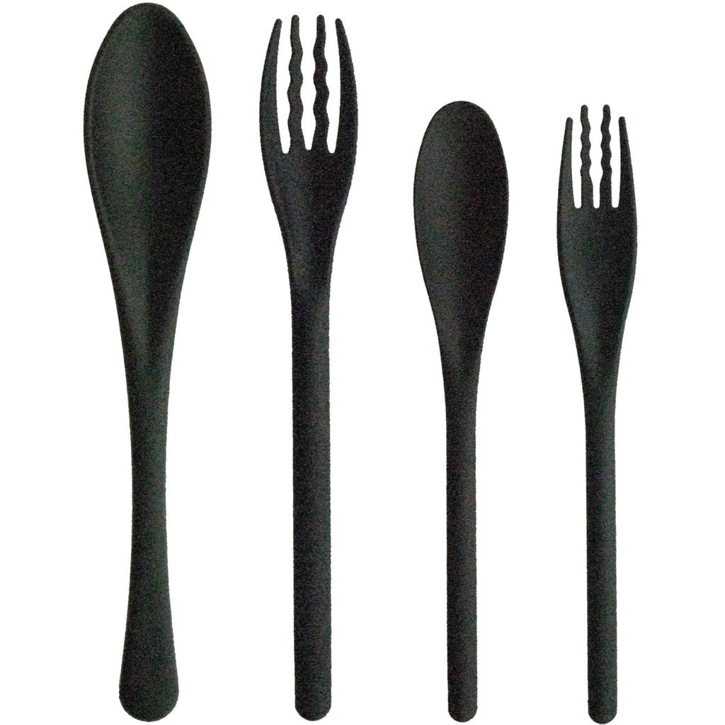 NagaO Heat-Resistant Plastic Dinner Cutlery Set 4 Pieces Black Dishwasher Safe Made Japan