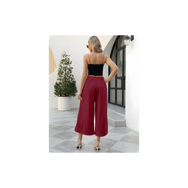 OOMPH! Cotton Linen Palazzo Pant for Women Women' High Rise High Waist Trousers Flowy Wide Leg Plazzo Pant Trouser wi