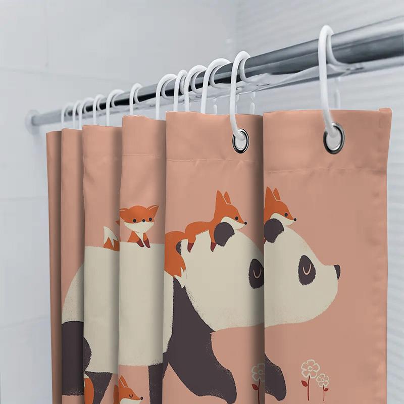 Cute Fox And Panda Animal Shower Curtain Woodland Forest Bathroom Decor Nature Wildlife Pattern Home Decor Set