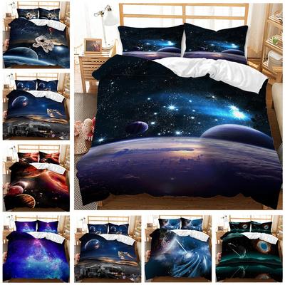 3D Space Planet Printed Down Duvet Cover Pillowcase with Universe Starry Sky Pattern Bedding Set for Kids, Home Decoration Gift for Teenagers