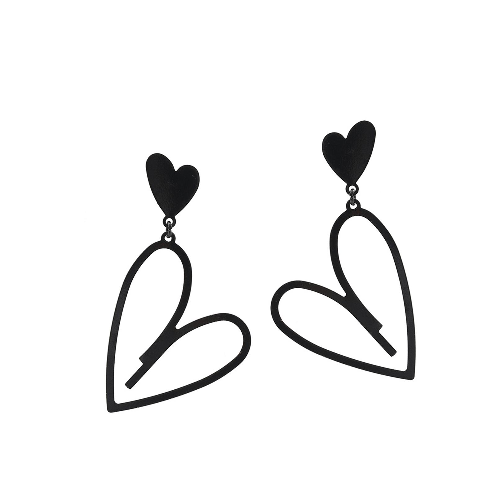 

Stylish Black Heart Pendant Earrings Unique Hollow Love Ear Accessory for Fashion Lovers Elegant Statement Jewelry 1 чёрный