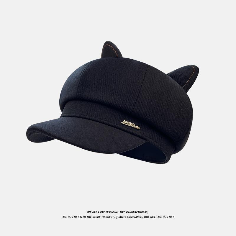 New Beret Women's Face Showing Small Octagonal Hat Retro British Style Newsboy Hat Painter Hat Cute Ears Painter Hat