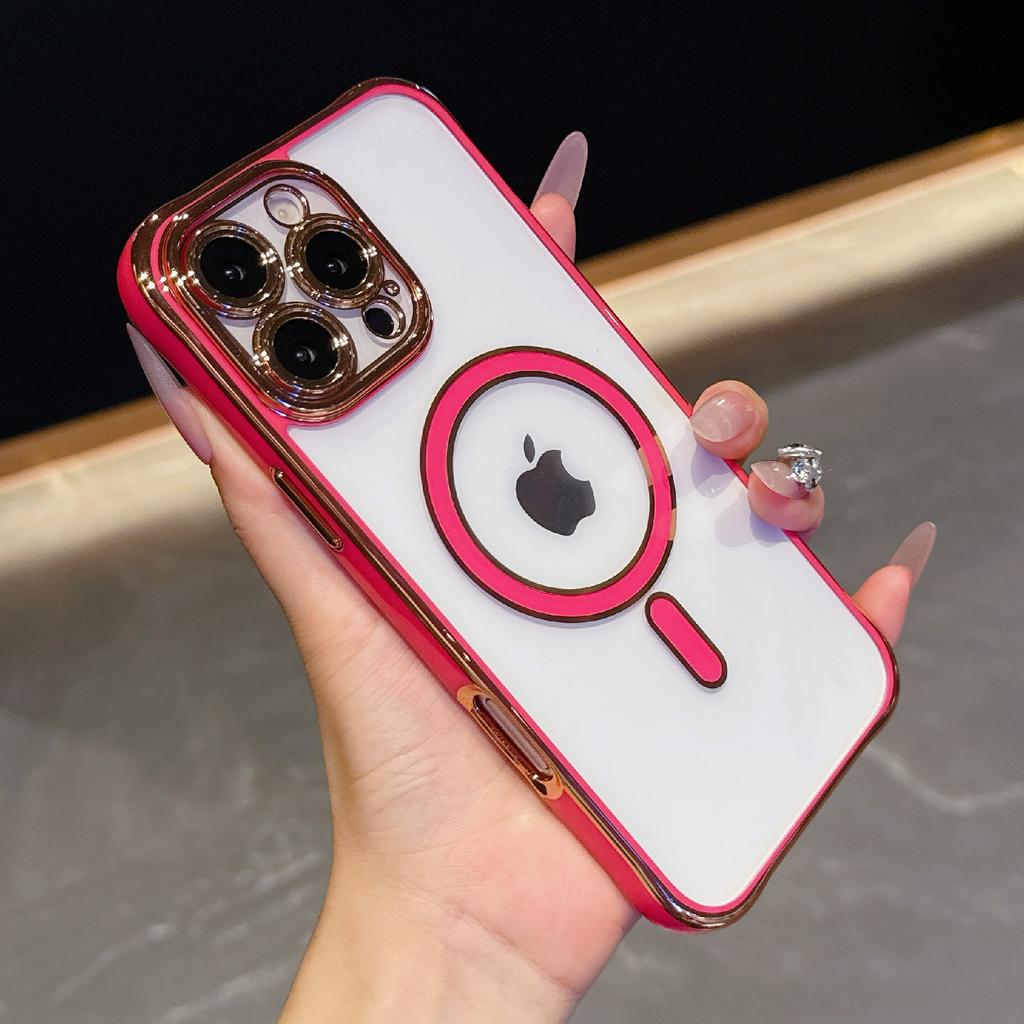 For iPhone 16 Pro Magnetic Case Electroplated 2.0mm Acrylic TPU Phone Back Cover
