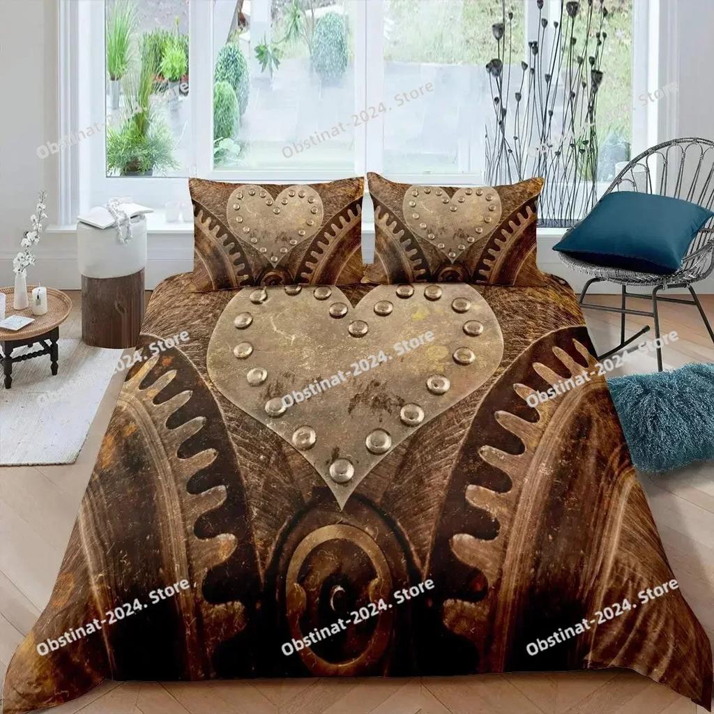 Top Ndustrial Gear Duvet Cover Queen Size Steampunk Style Locks Comforter Cover Boys Men Mechanical Device Polyester Bedding Set