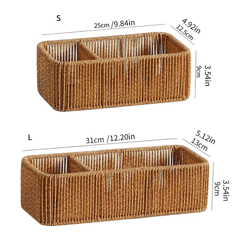 Sturdy Handwoven Storage Box Divided Sections Living Room Desktop Organization