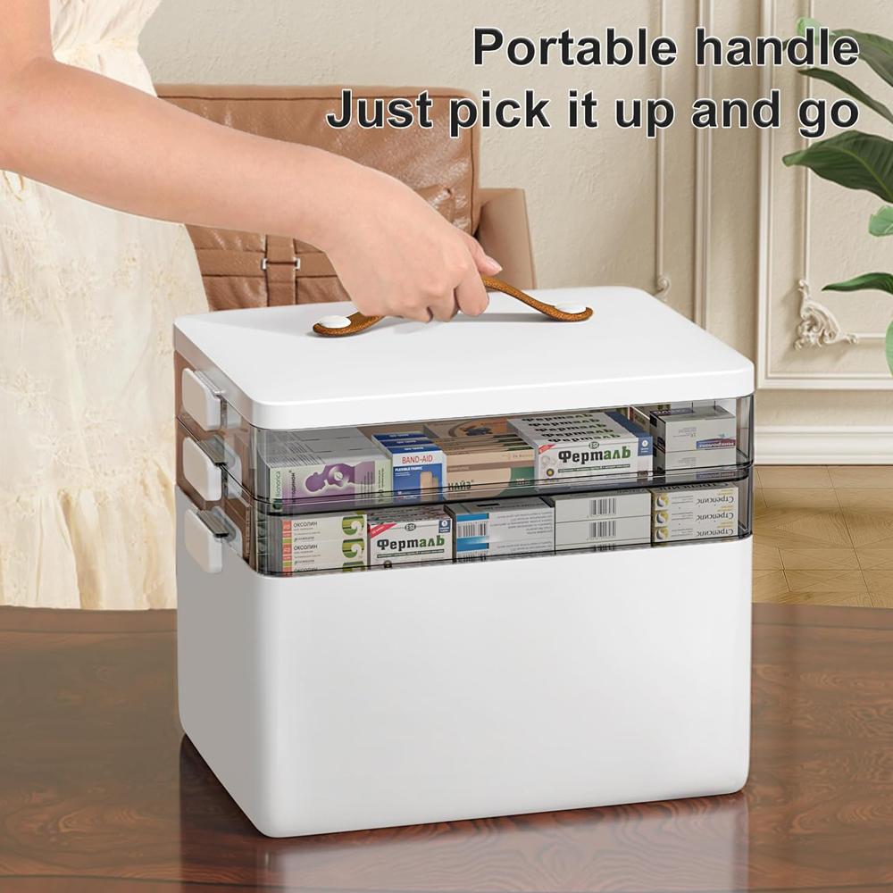 3-Tier Medicine Storage Box - First Aid Kit Storage with Moisture-Proof Shading Design Portable Medicine Storage Box with Handle