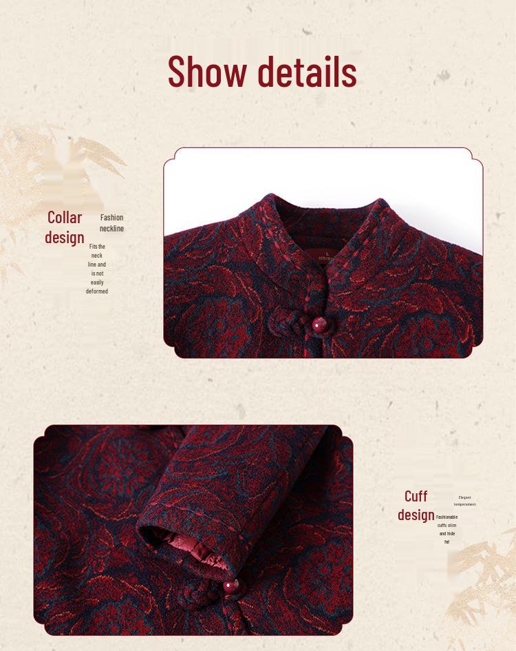 Elderly Women's Velvet Wool Coat: Thickened Winter Tang Suit