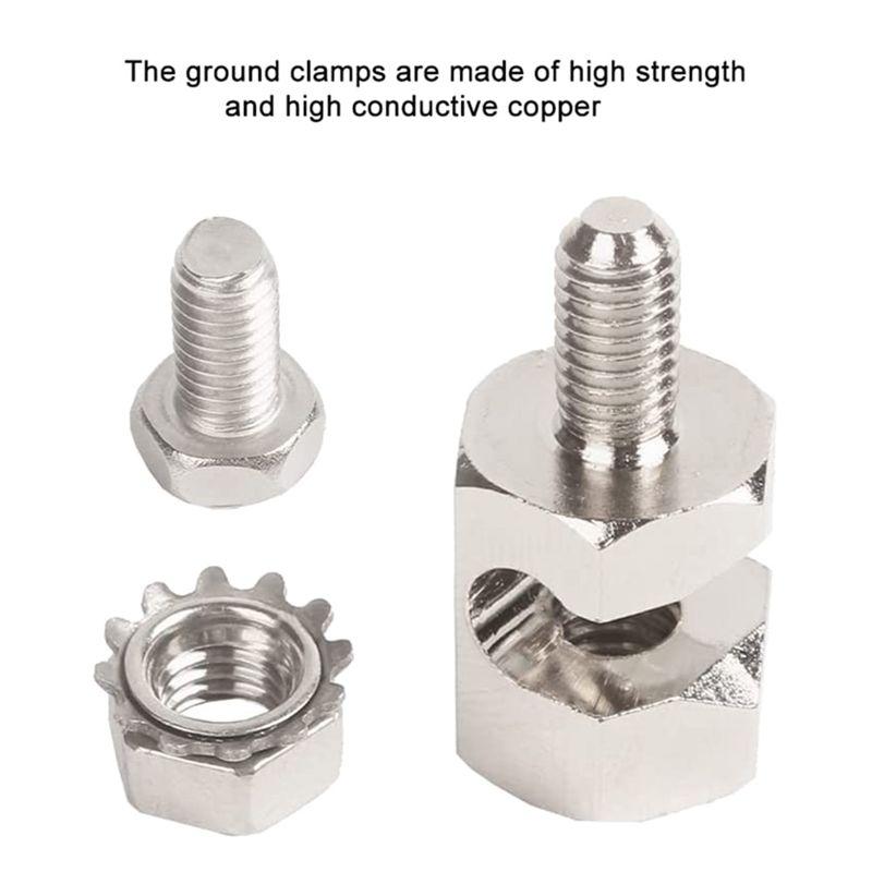 A84X-2 Pcs Copper Ground Clips Solar Panel Ground Lug Cable Clips For Making Ground Connections To 6 AWG And 8 AWG Bare Wire