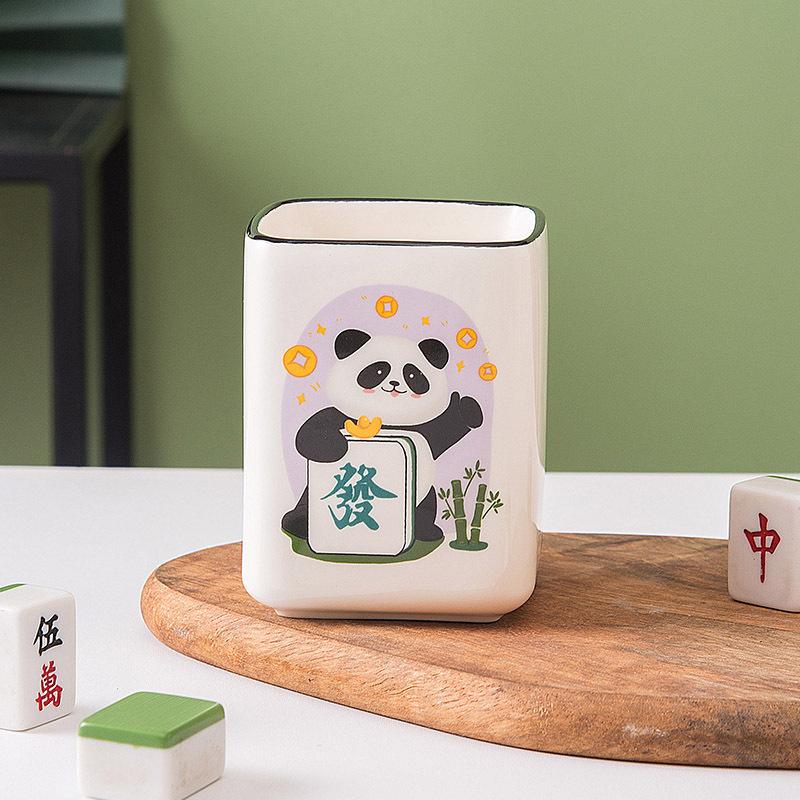 Creative Panda Mahjong Ceramic Cup Make a Fortune Good Luck Chess and Card Room Gift Coffee Cup Personalized Home Breakfast Milk Cup