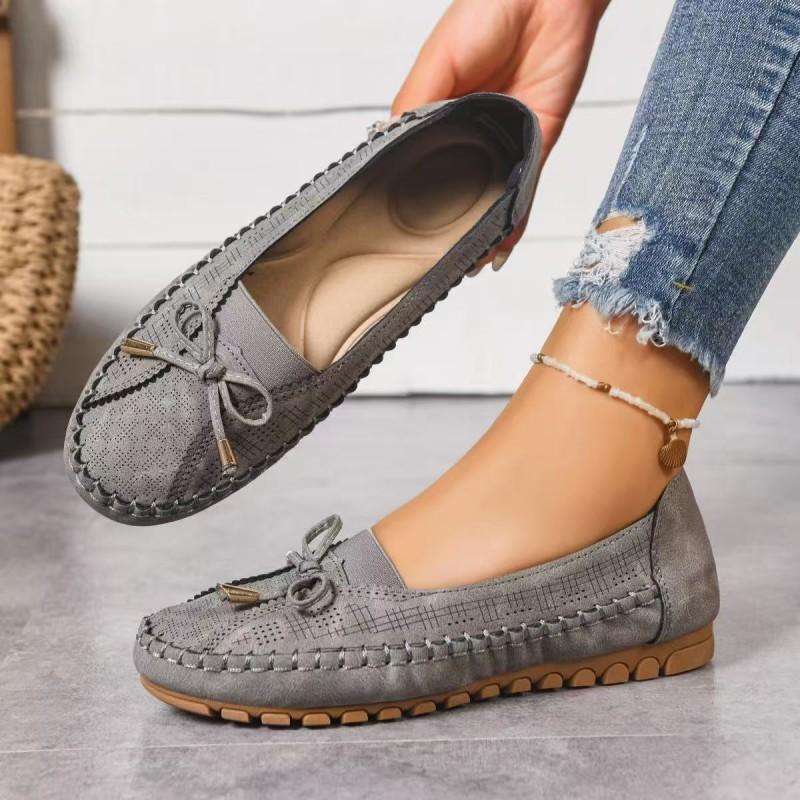Womens Flat Loafer Slip-On Shoes With Embroidery Breathable PU Upper Comfortable Rubber Sole Casual
