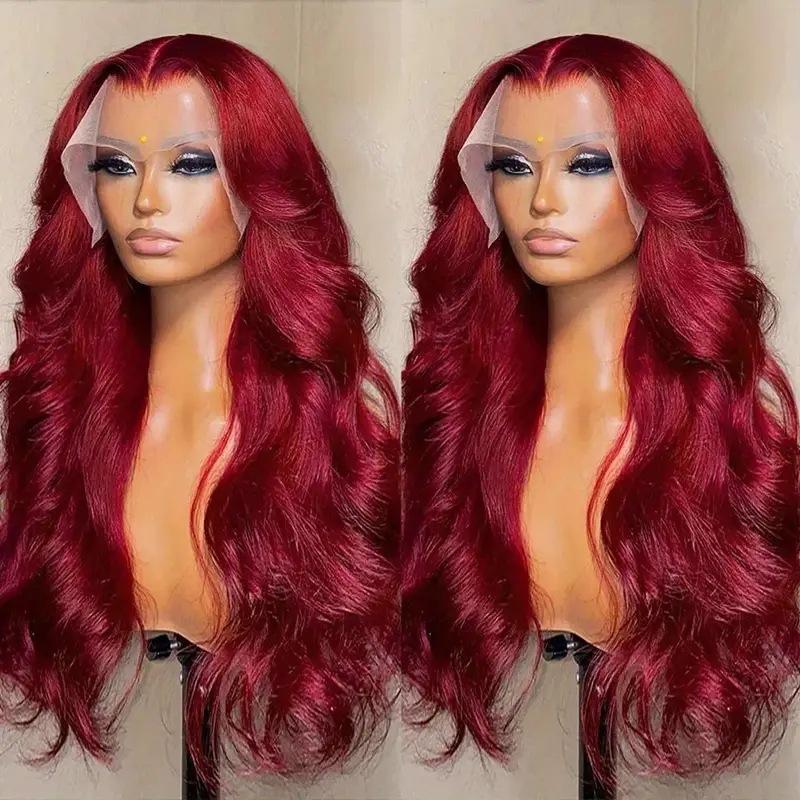 Fashionable Wine Red wig hot sale front lace big wavy long curly wig full head cover