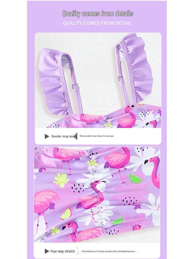 2025 Girls' Three-Piece Purple Swimsuit Set - Split Swimwear for Small To Medium Children