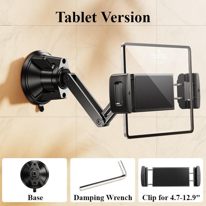 

Oatsbasf Suction Cup Tablet Holder for 4.7-12.9 Phone & Tablet Devices Angle Adjustable Clip Phone Holder Stand Wall-Mounted