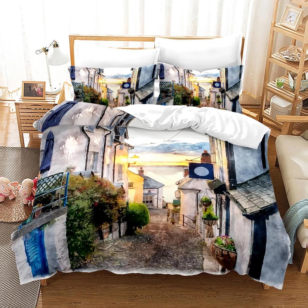 Pink Beach Duvet Cover With Pillowcase Sea Beach Nature Landscape Theme Print Bedroom Decorations Polyester For Children Women