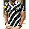 Men's Short-sleeved Polo Shirt with Black and White Zigzag Stripe Pattern