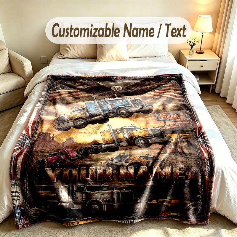 Truck Theme Custom Blanket Personalized Name & Text Customized Soft Warm Throw Blanket Home Decor
