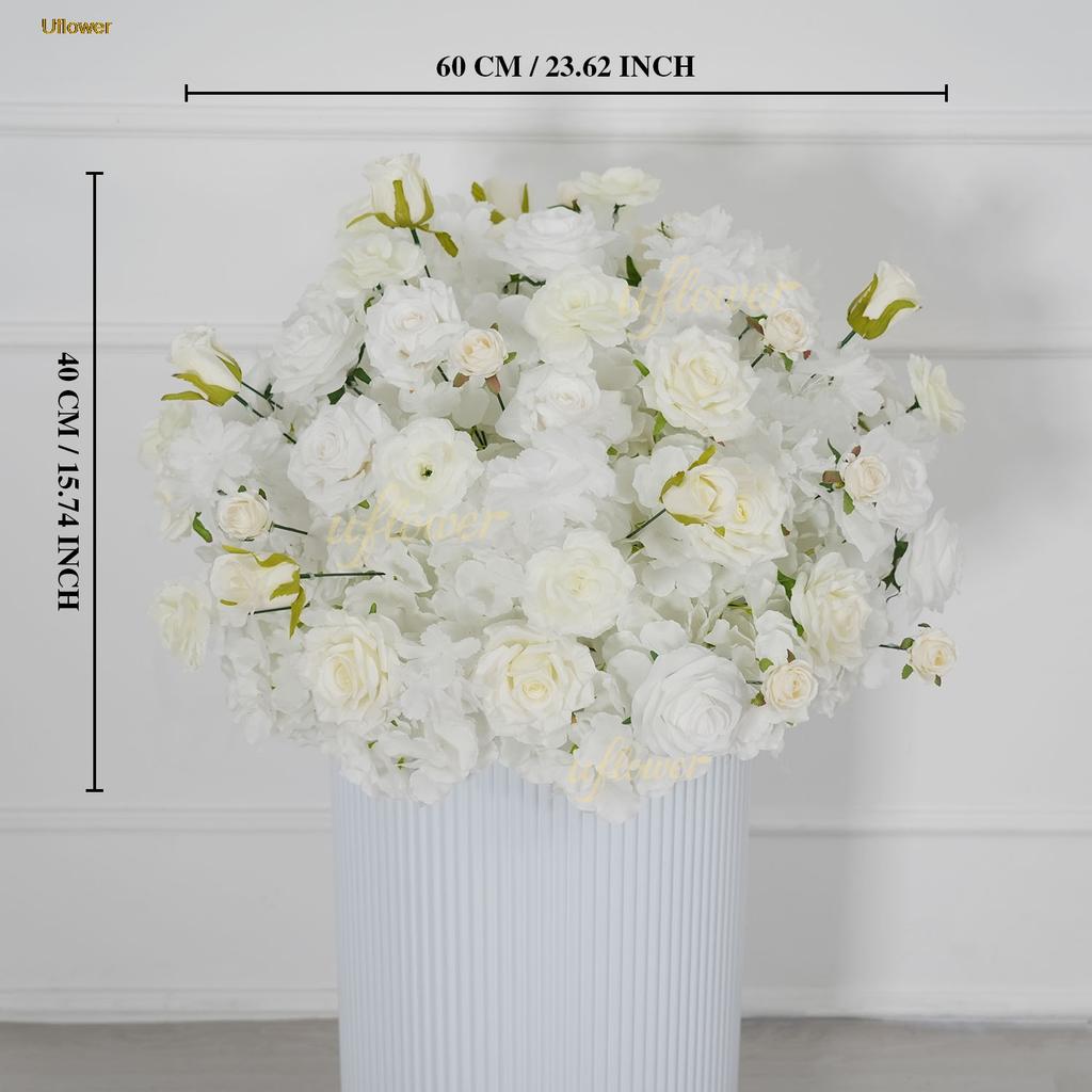 Uflower Rose Green Leaves Flower Ball Centerpieces - Wedding Table Decor Luxurious Floral Arrangements for Stage Road Lead