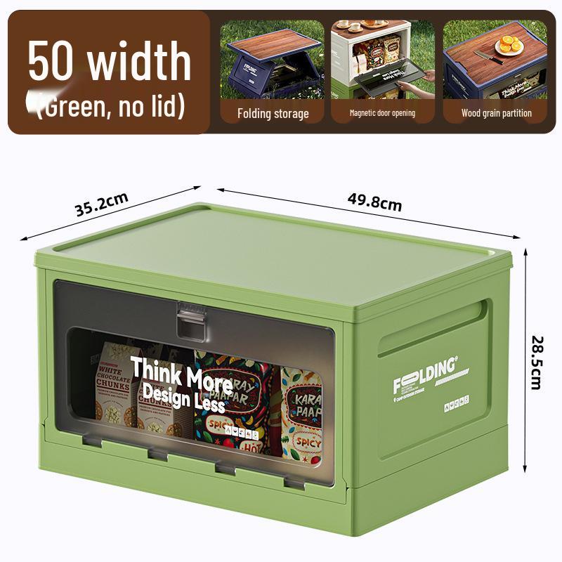 XL Folding Outdoor Storage Box with Wood Lid & Side Opening for Camping & Car Trunk Organization
