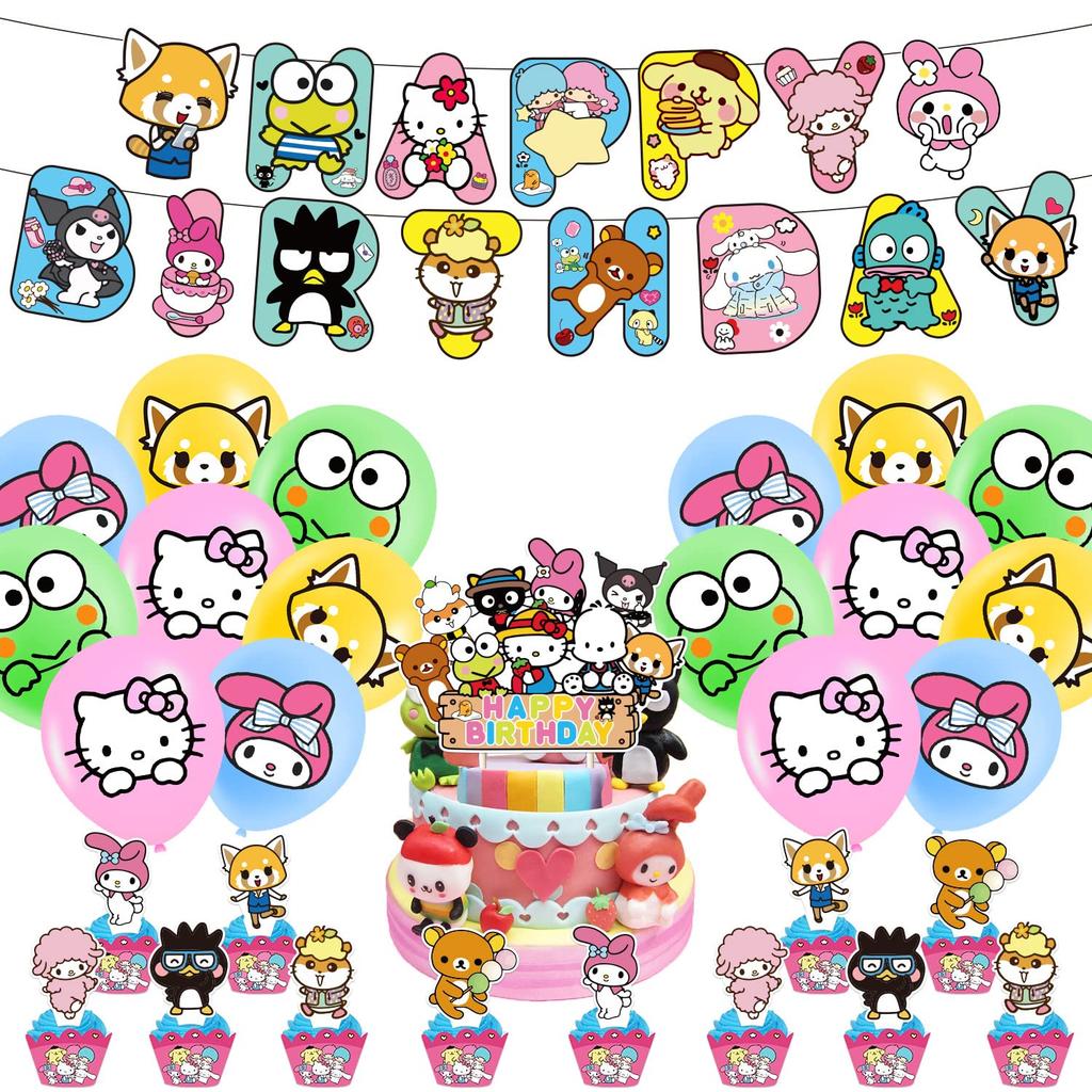 Birthday Decoration Set, Balloons, Birthday Decorations, HAPPY BIRTHDAY, Kuromi, Birthday Balloons, Girls, Popular Characters, Hello Kitty, Balloons,