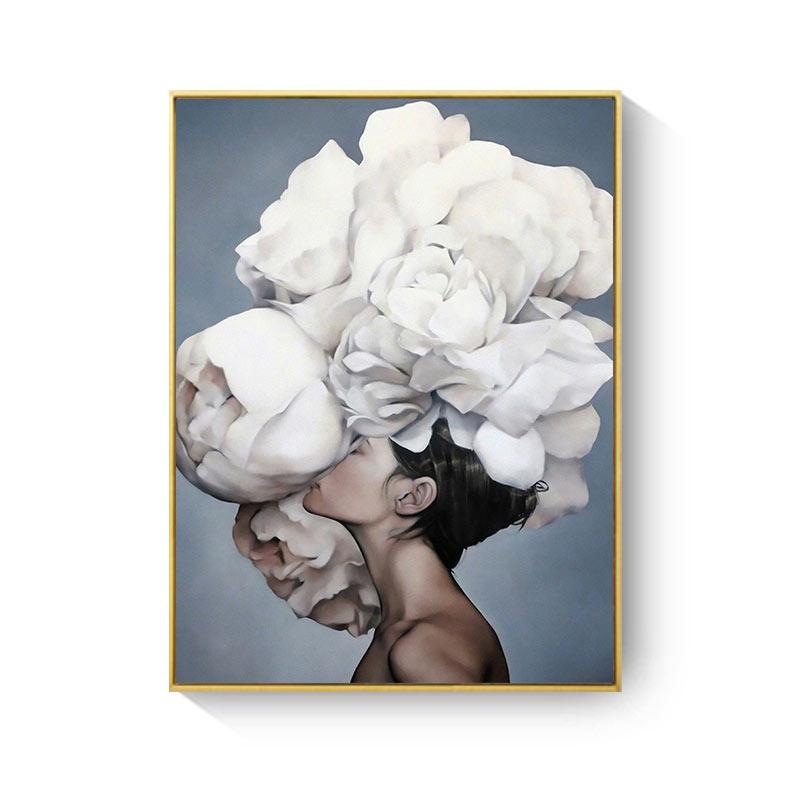 HAOCHU Posters and Prints Flowers Feather Sexy Women Character Canvas Painting Wall Pictures For Living Room Home Decoration