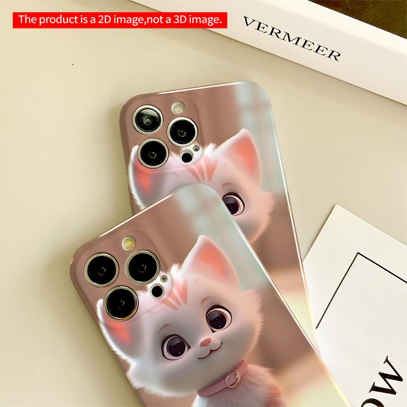 2DFlat Adorable White Kitten with Pink Collar All Inclusive Film Hard iPhone Case, Compatible with iPhone 18 Pro Max 17 16 15 14 13 12 11
