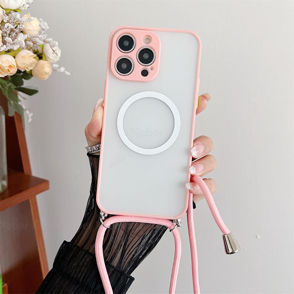 Matte Clear For Magsafe Magnetic Wireless Change Case For iPhone 17 16 15 14 Pro Max Plus 11 12 13 Necklace Cord Lanyard Cover