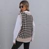 Vintage Fashion Elegant Casual Early Fall Women's Mid-length Thousand Birds Check Sweater Vest Women