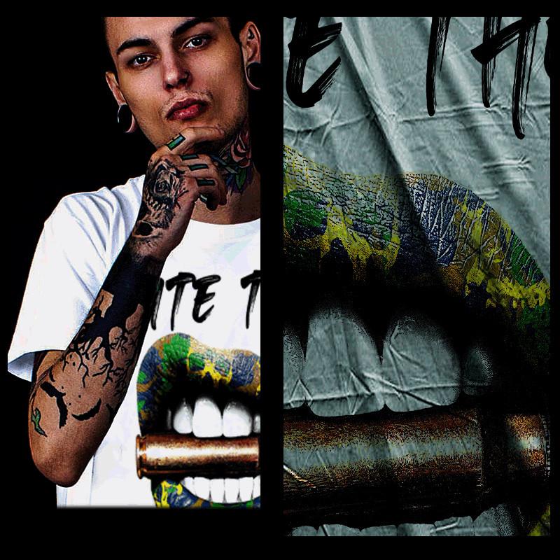 

Skull Lipstick t-shirt Camouflage mouth bullet no hesitation do it fear none L