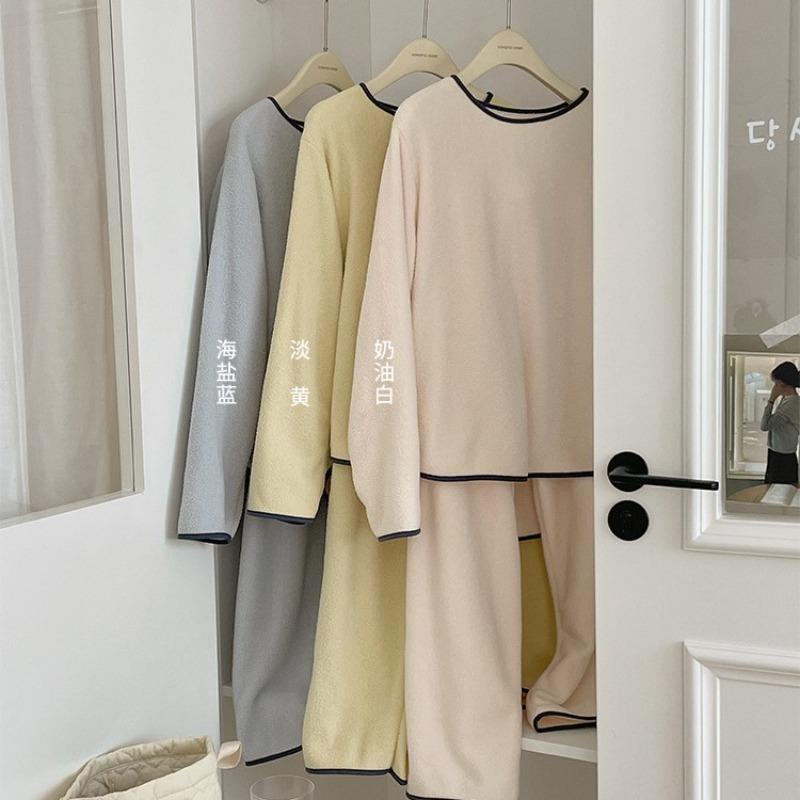 2 minimalist pullover snow velvet pajamas set autumn and winter new thin velvet loose loungewear two-piece set velvet women