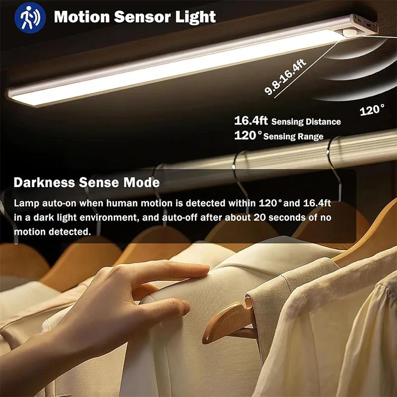 Magnetic Rechargeable Motion Sensor Light 10-60CM Ultra-thin LED Under Cabinet Light Suitable for Kitchens Closets Workshops
