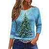 Women's Fashionable Casual Three Quarter Sleeve Christmas Printed Round Neck Top