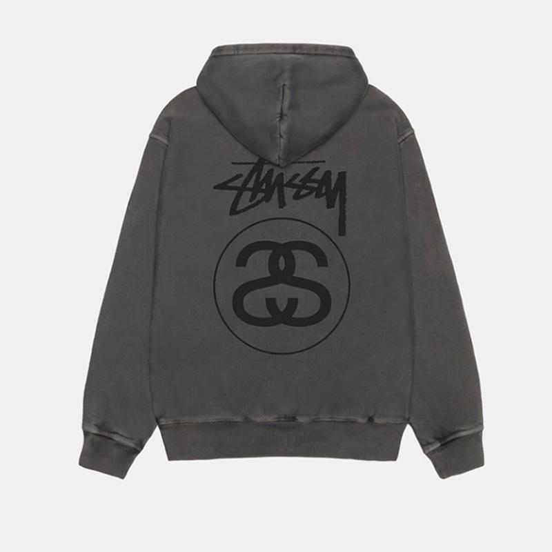 Unisex Washed Black Zipper Cardigan with Fleece Lining & Hood - Autumn/Winter Loose Fit. L Fleece