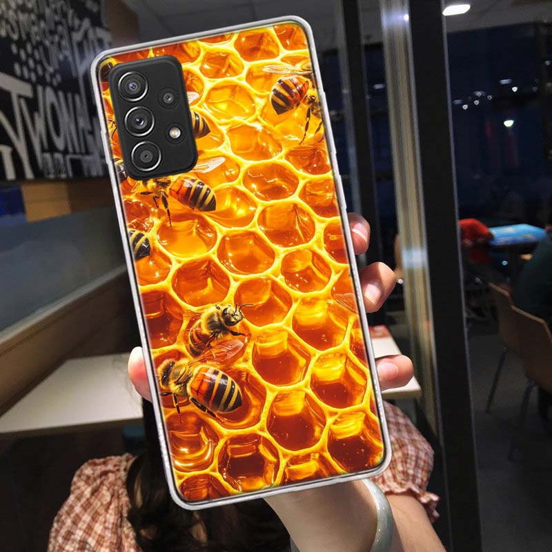 Bees and Honey in the Honeycomb Phone Case for Samsung A54 A57 A37 A17 A14 A15 A12 A24 A34 A55 A35 A25 A52S A07 A05S A04S A22 A3
