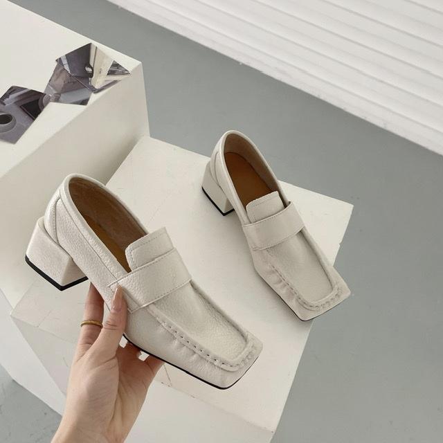 Women s Leather Square Toe Block Heel Spring Vintage Style Stylish Shoes - Fashionable Footwear 35
