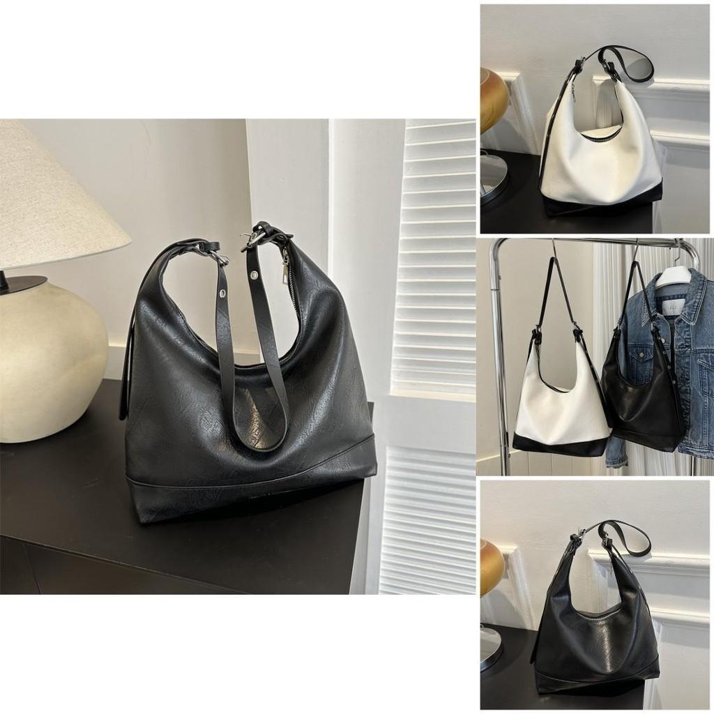 Chic Urban Simple Large Capacity Pu Leather Tote Bag For Women In Black And White